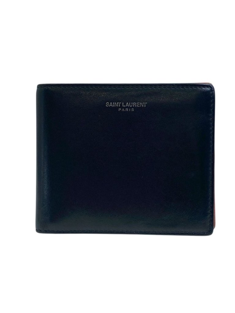 Saint Laurent Wallet Bifold Folding Paisley Compact Billfold Leather Black
